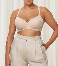 Signature Sheer Non Wired Push Up Deep V Bra in Toasted Almond